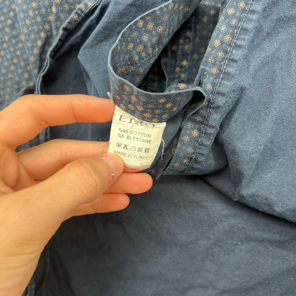 ETRO Shirt Mens XL (US SMALL) Geometric Casual Dress Italy Button Up Cotton - Picture 11 of 13